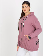 Prašně růžová plus size mikina na zip s potiskem na zádech