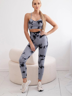 Dámský fitness set top + push up legíny - šedá