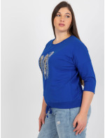 Tmavě modrá halenka plus size s 3/4 rukávy