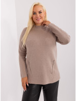 Tmavě béžový dámský svetr plus size velikosti s rolákem