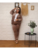 Béžová dámská plus size tepláková souprava s rozepínací mikinou (8216)