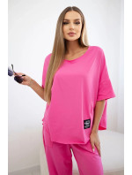 Bavlněný komplet halenka + kalhoty růžový