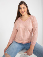 Světle růžová dámská halenka plus size s 3/4 rukávem