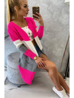 Svetr Cardigan na ramínka růžový neon+ecru