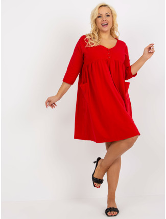 Červené mikinové šaty plus size basic s kapsami