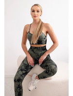 Dámské fitness set top + push up legíny - khaki